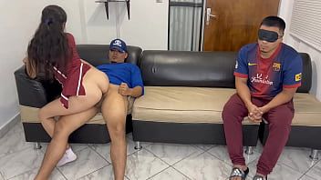 Play My Stepbrother let me Fuck his Beautiful Girlfriend next to him but he doesn't want to See the Slutty Face of his Bitch Girlfriend