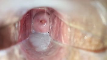 Play Cum inside pussy close-up speculum