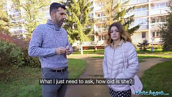 Play Public Agent Tight Spanish babe gives blowjob and fuck behind husbands back